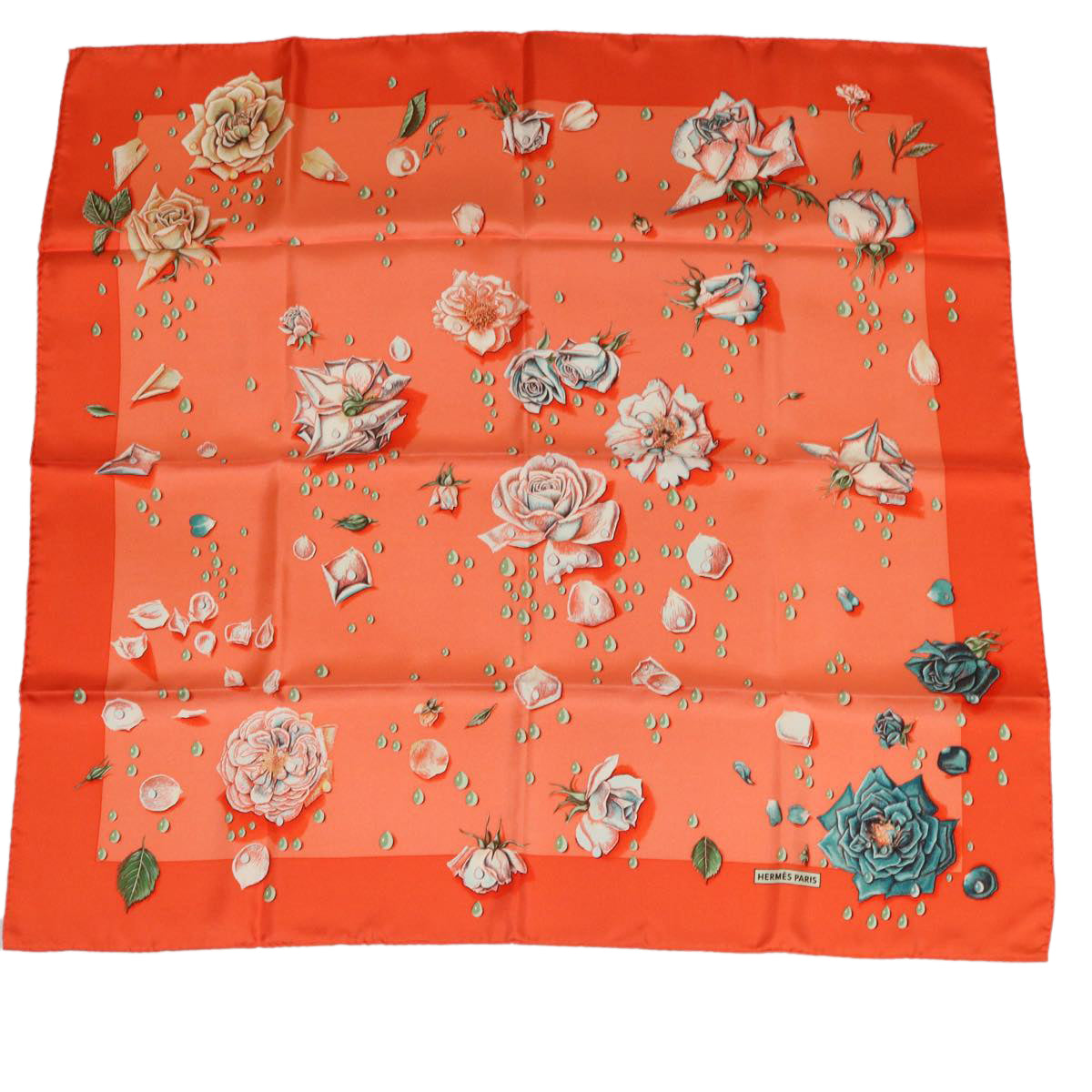 HERMES Carre 90 Rose Scarf Silk Orange Salmon Pink Auth am3732