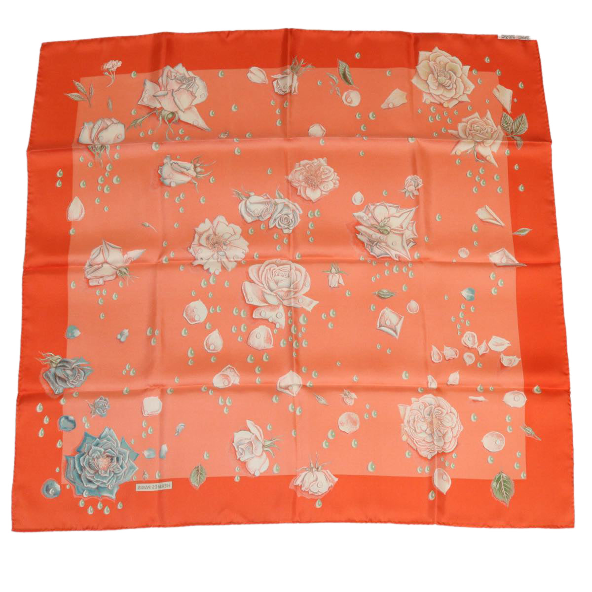 HERMES Carre 90 Rose Scarf Silk Orange Salmon Pink Auth am3732