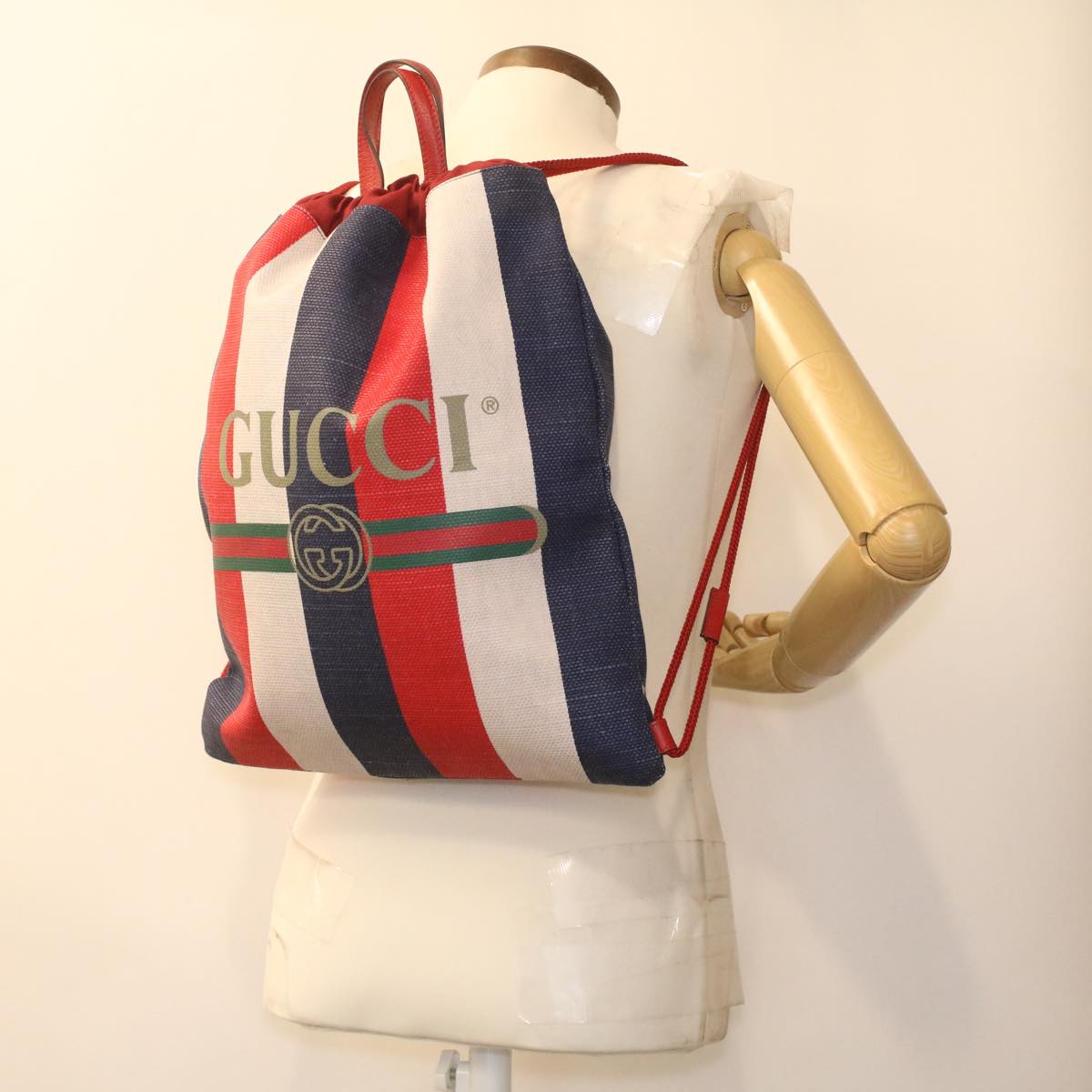 GUCCI Web Sherry Line Backpack Canvas Tricolor Red Blue Green 473872 Auth am3970