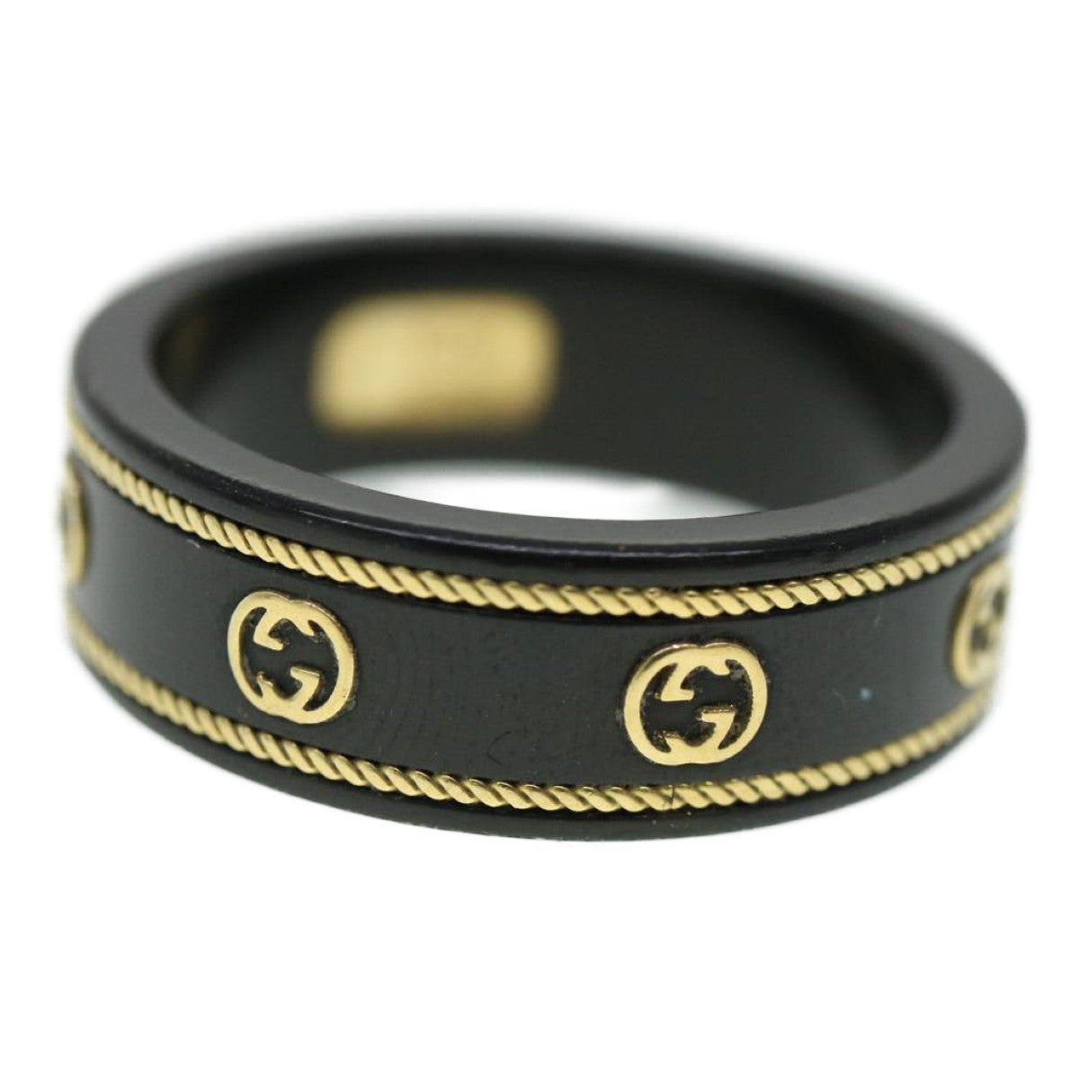 GUCCI Interlocking YG ring 18K Ring Black 606826 Auth am3996