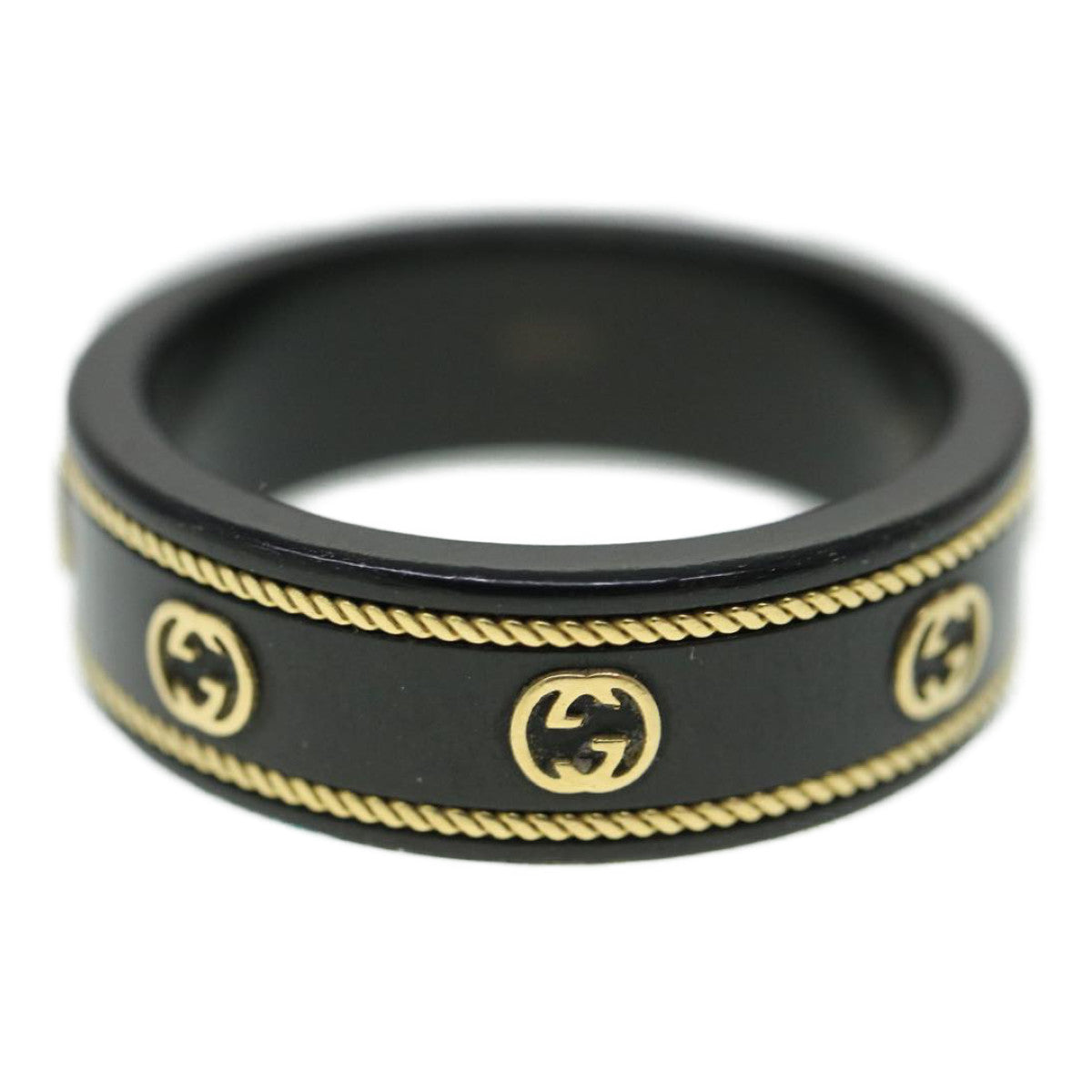 GUCCI Interlocking YG ring 18K Ring Black 606826 Auth am3996