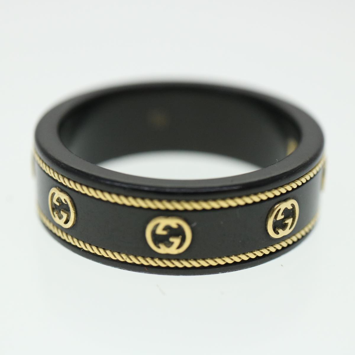 GUCCI Interlocking YG ring 18K Ring Black 606826 Auth am3996