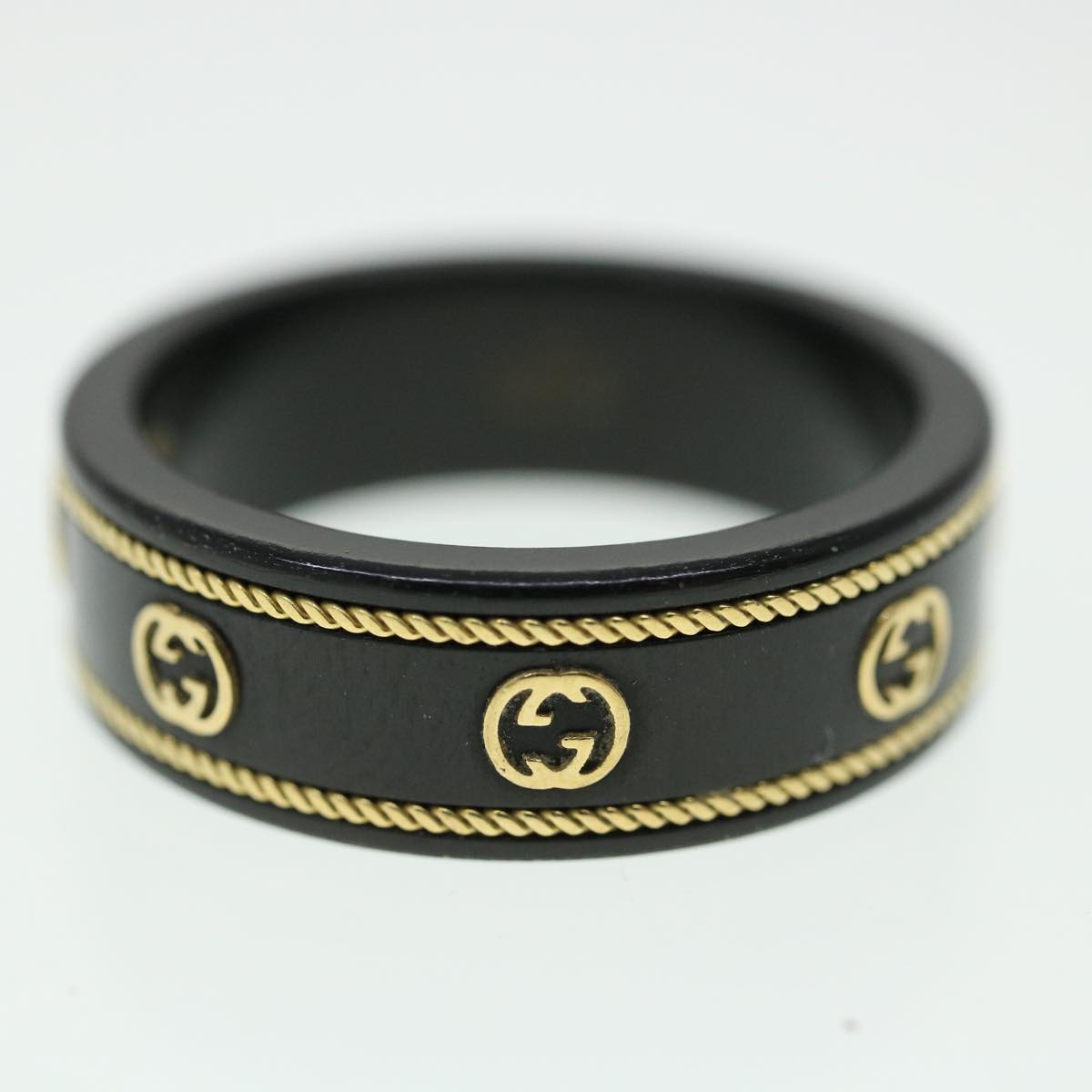 GUCCI Interlocking YG ring 18K Ring Black 606826 Auth am3996