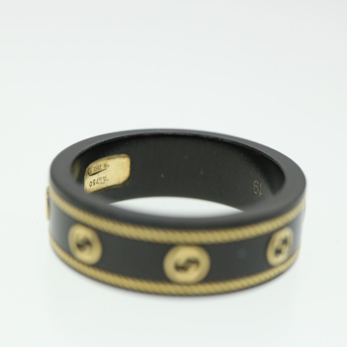 GUCCI Interlocking YG ring 18K Ring Black 606826 Auth am3996