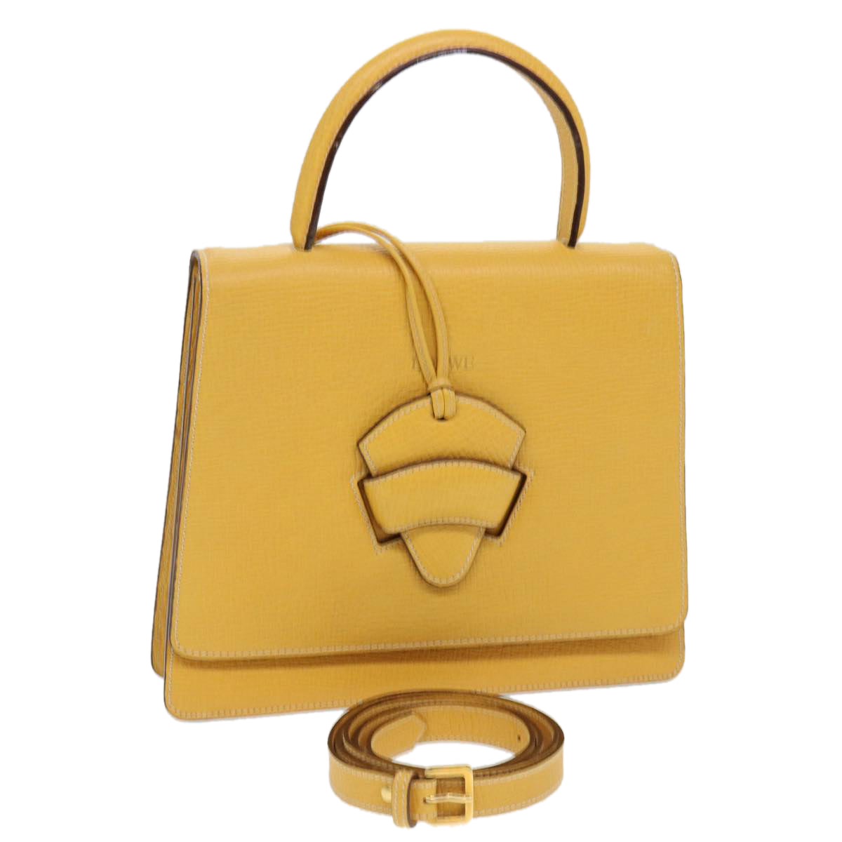 LOEWE Barcelona Hand Bag Leather 2way Yellow Auth am4030