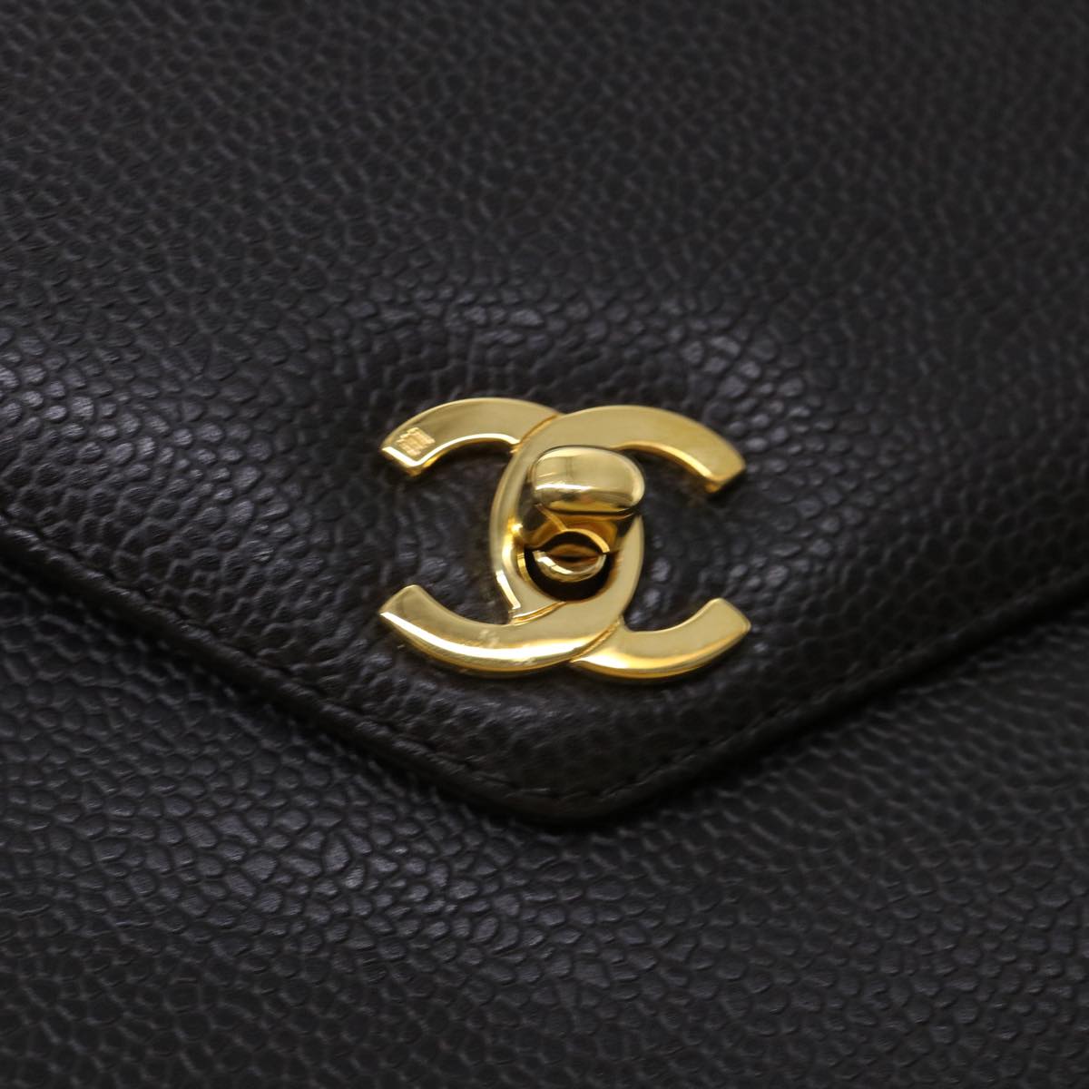 CHANEL Shoulder Bag Caviar Skin Black CC Auth am4067