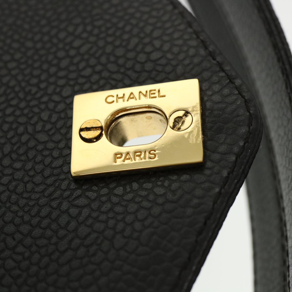 CHANEL Shoulder Bag Caviar Skin Black CC Auth am4067