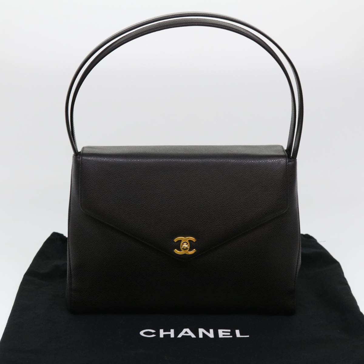 CHANEL Shoulder Bag Caviar Skin Black CC Auth am4067