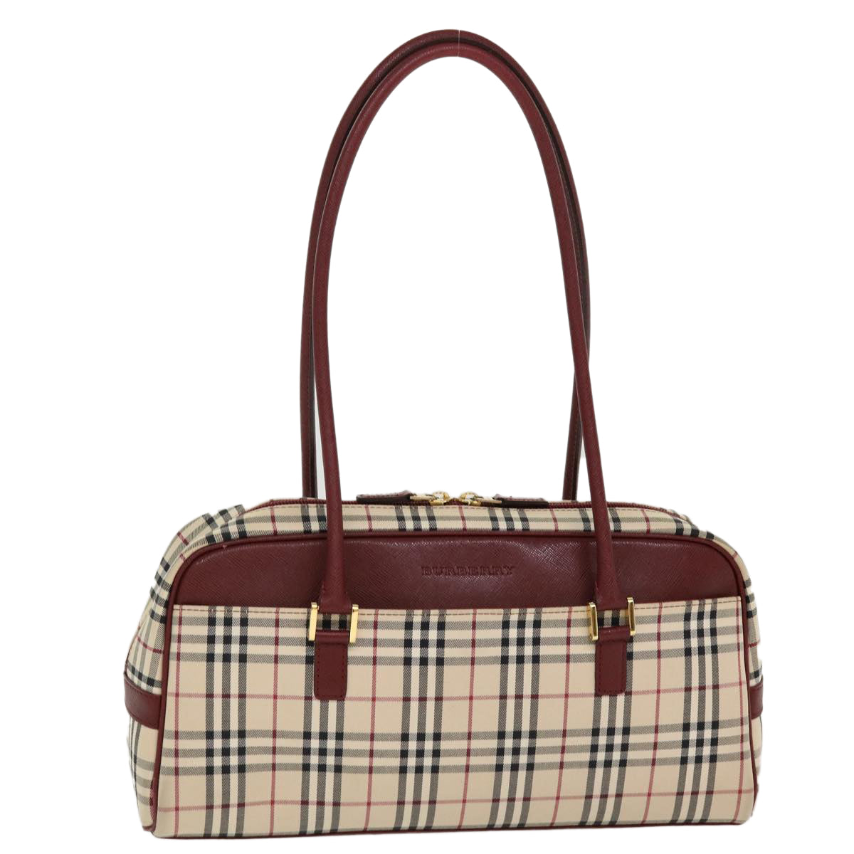 BURBERRY Nova Check Shoulder Bag Nylon Beige Auth am4128