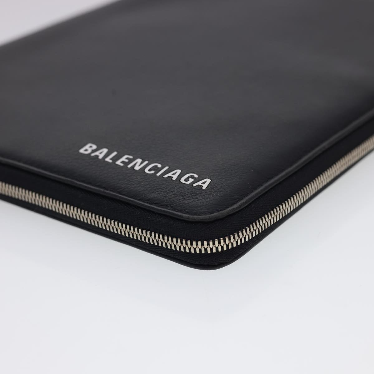 BALENCIAGA Clutch Bag iPad Case Leather Black Auth am4187