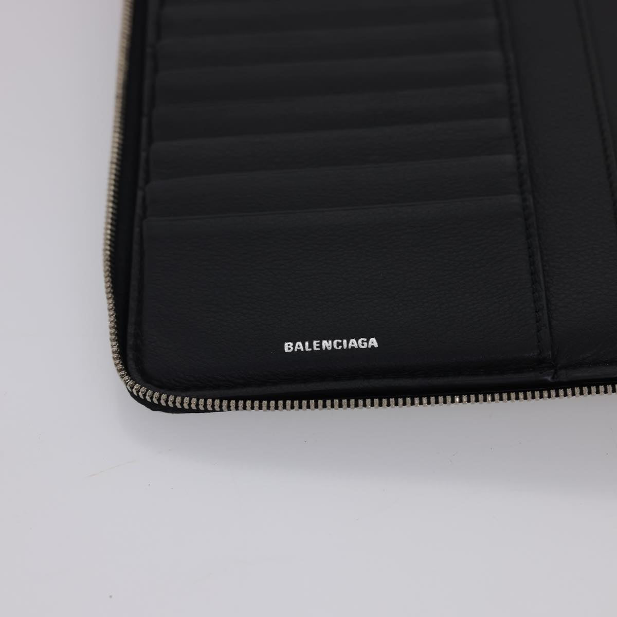 BALENCIAGA Clutch Bag iPad Case Leather Black Auth am4187