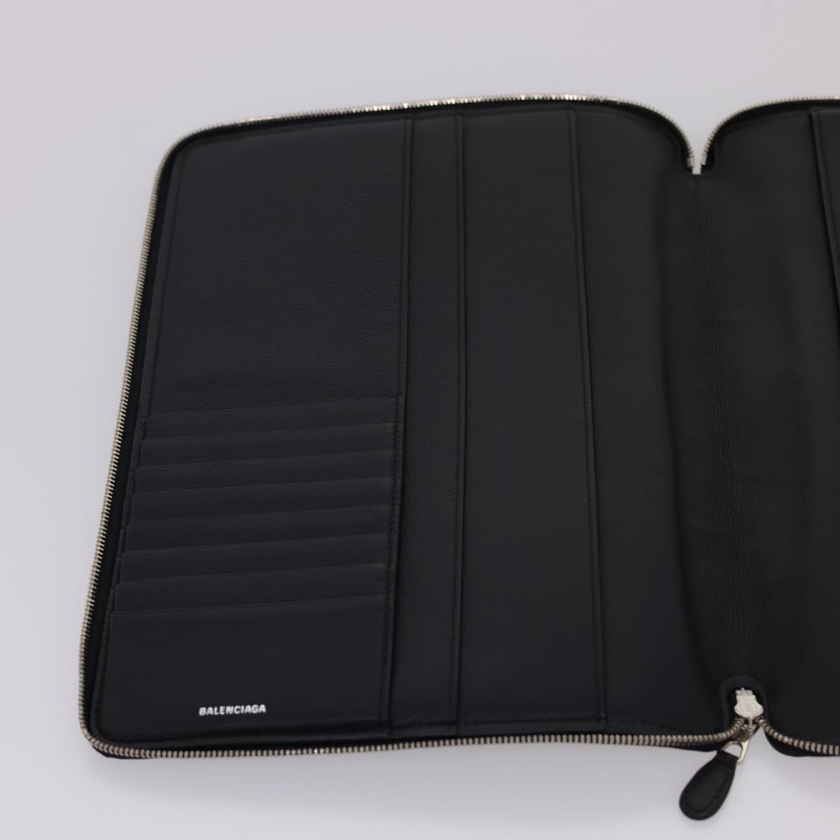 BALENCIAGA Clutch Bag iPad Case Leather Black Auth am4187