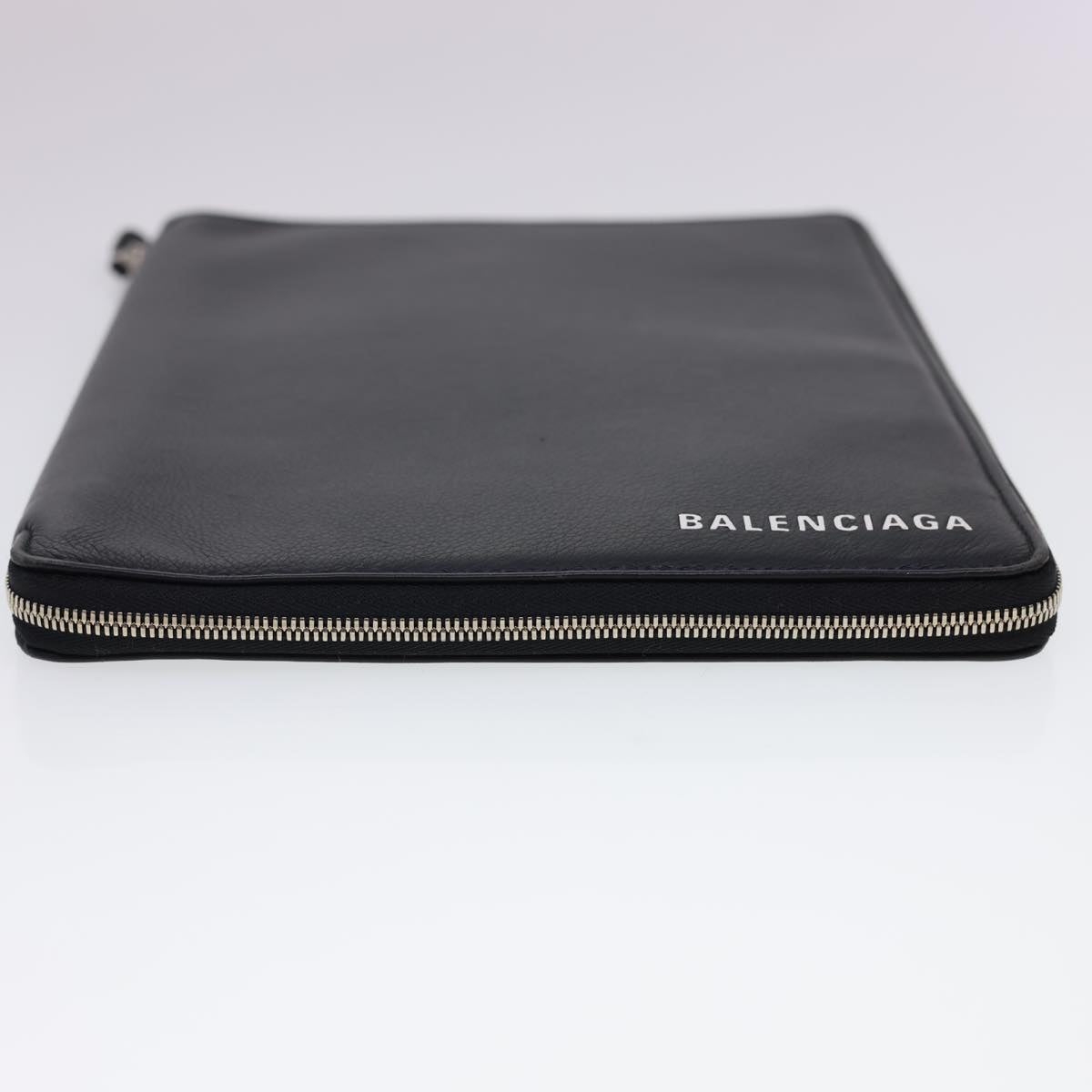 BALENCIAGA Clutch Bag iPad Case Leather Black Auth am4187