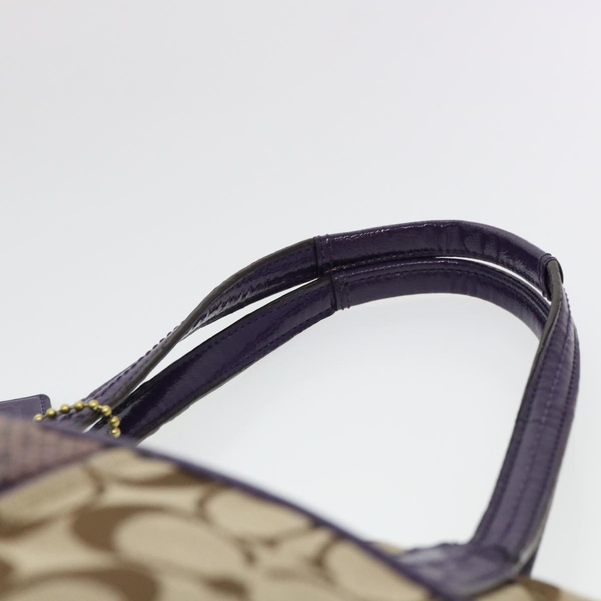 Coach Signature Shoulder Bag Canvas Beige Purple Brown Auth am4219