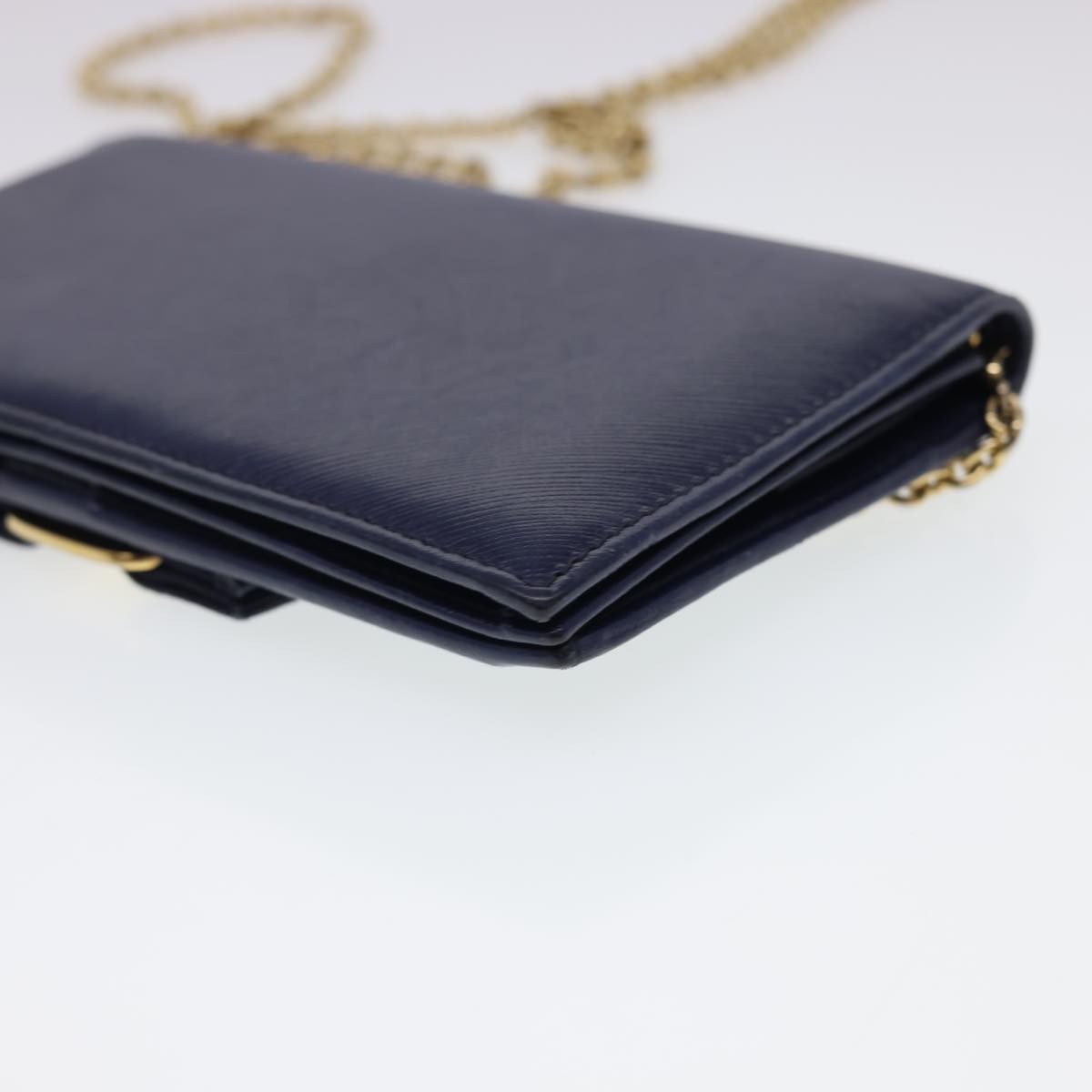 Salvatore Ferragamo Chain Wallet Saffiano Leather Blue Auth am4245