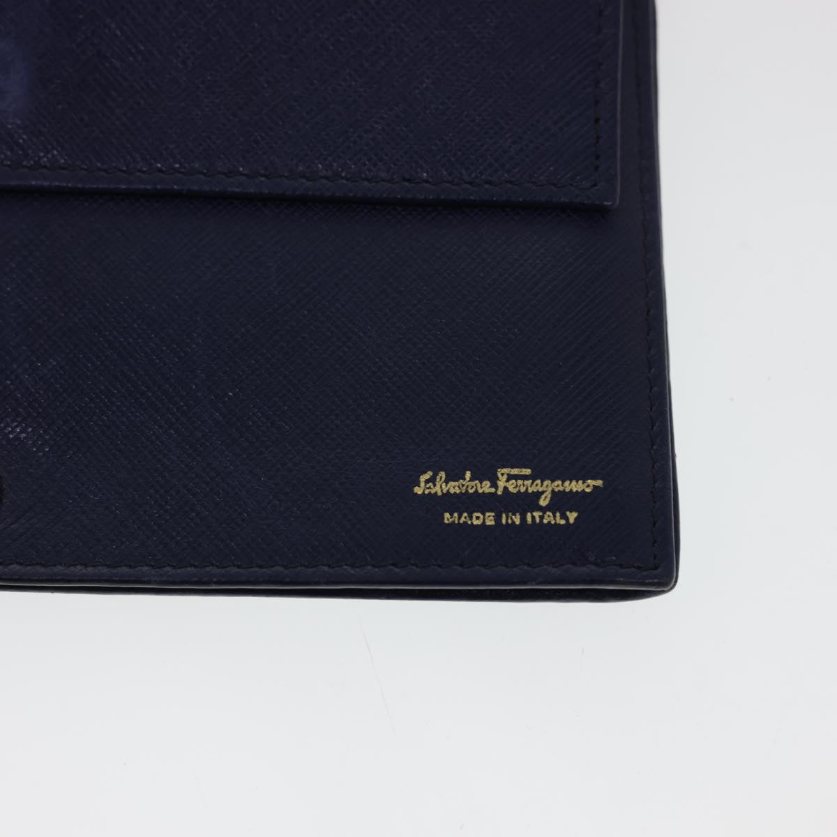 Salvatore Ferragamo Chain Wallet Saffiano Leather Blue Auth am4245