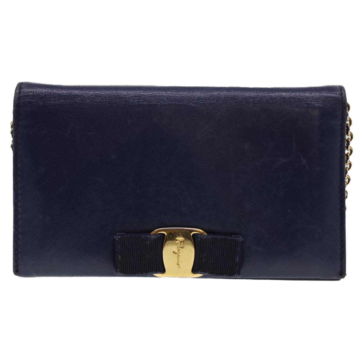 Salvatore Ferragamo Chain Wallet Saffiano Leather Blue Auth am4245