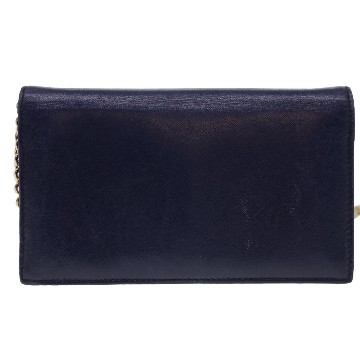 Salvatore Ferragamo Chain Wallet Saffiano Leather Blue Auth am4245