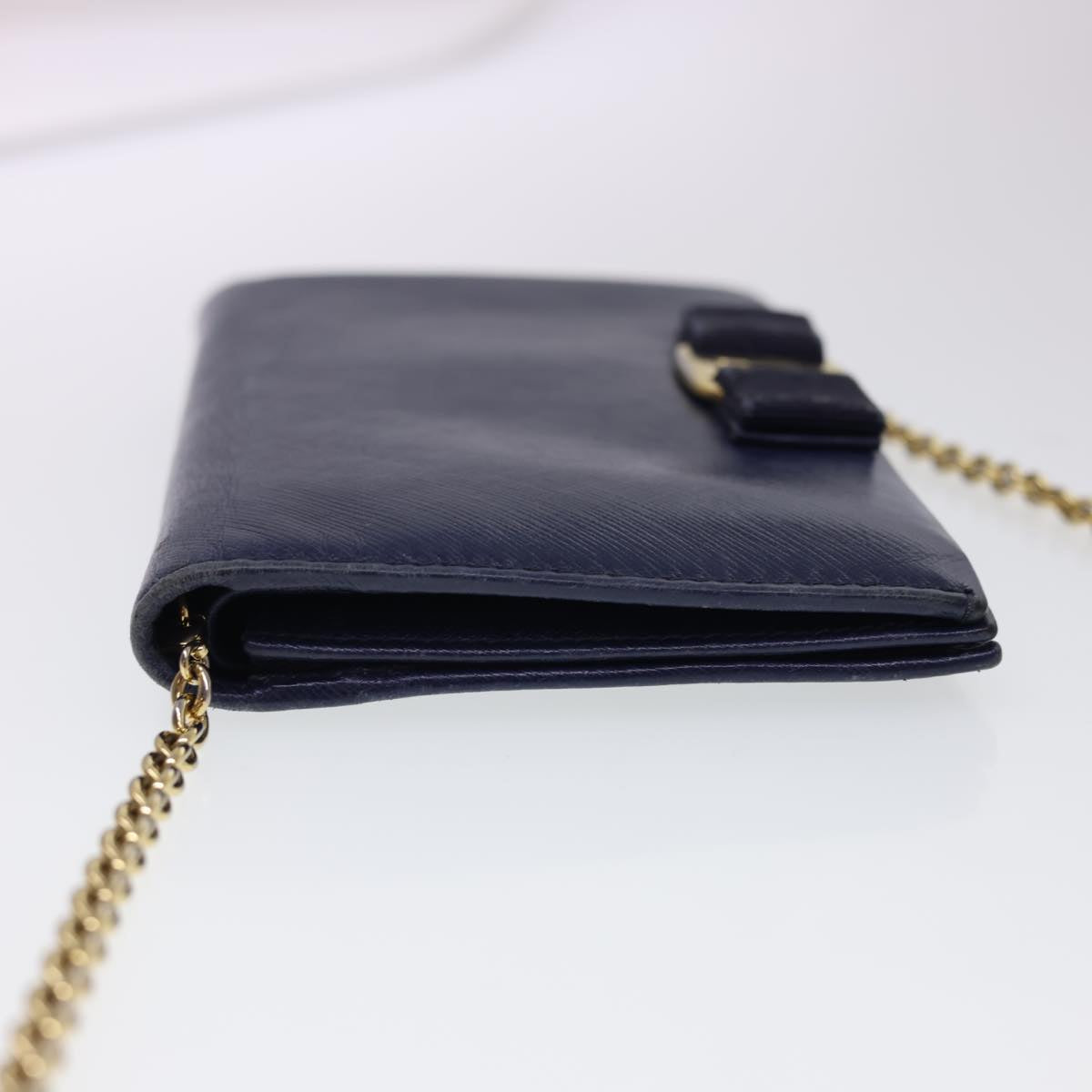 Salvatore Ferragamo Chain Wallet Saffiano Leather Blue Auth am4245