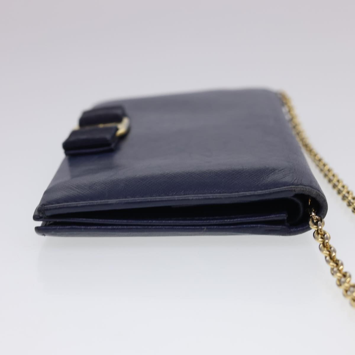 Salvatore Ferragamo Chain Wallet Saffiano Leather Blue Auth am4245