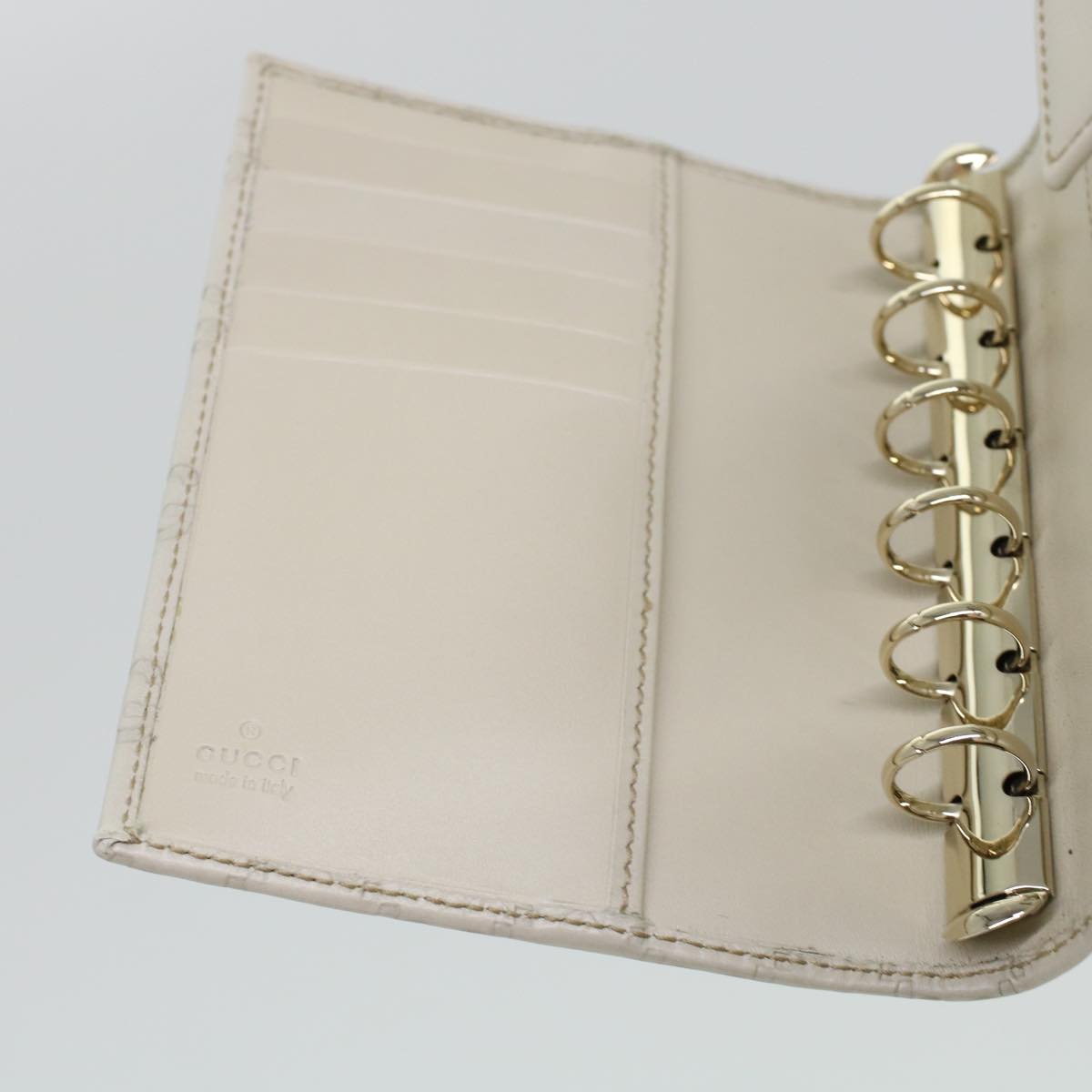 GUCCI GG Canvas Day Planner Cover Leather White 115240 Auth am4294