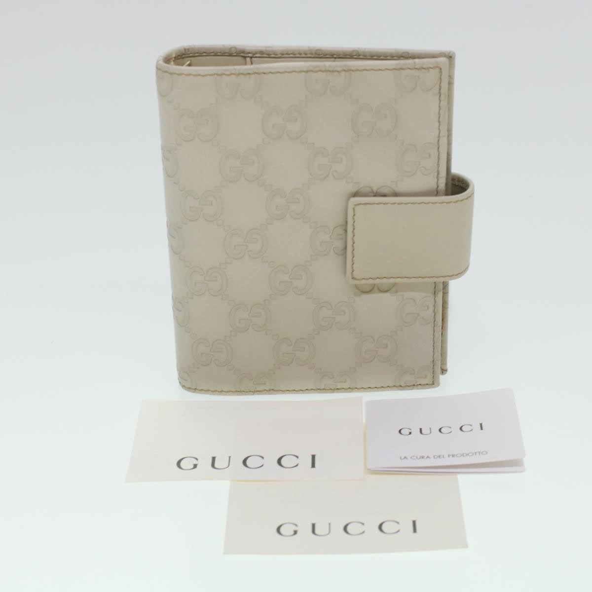 GUCCI GG Canvas Day Planner Cover Leather White 115240 Auth am4294