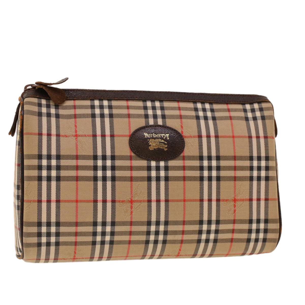 Burberrys Nova Check Clutch Bag Nylon Beige Auth am4307