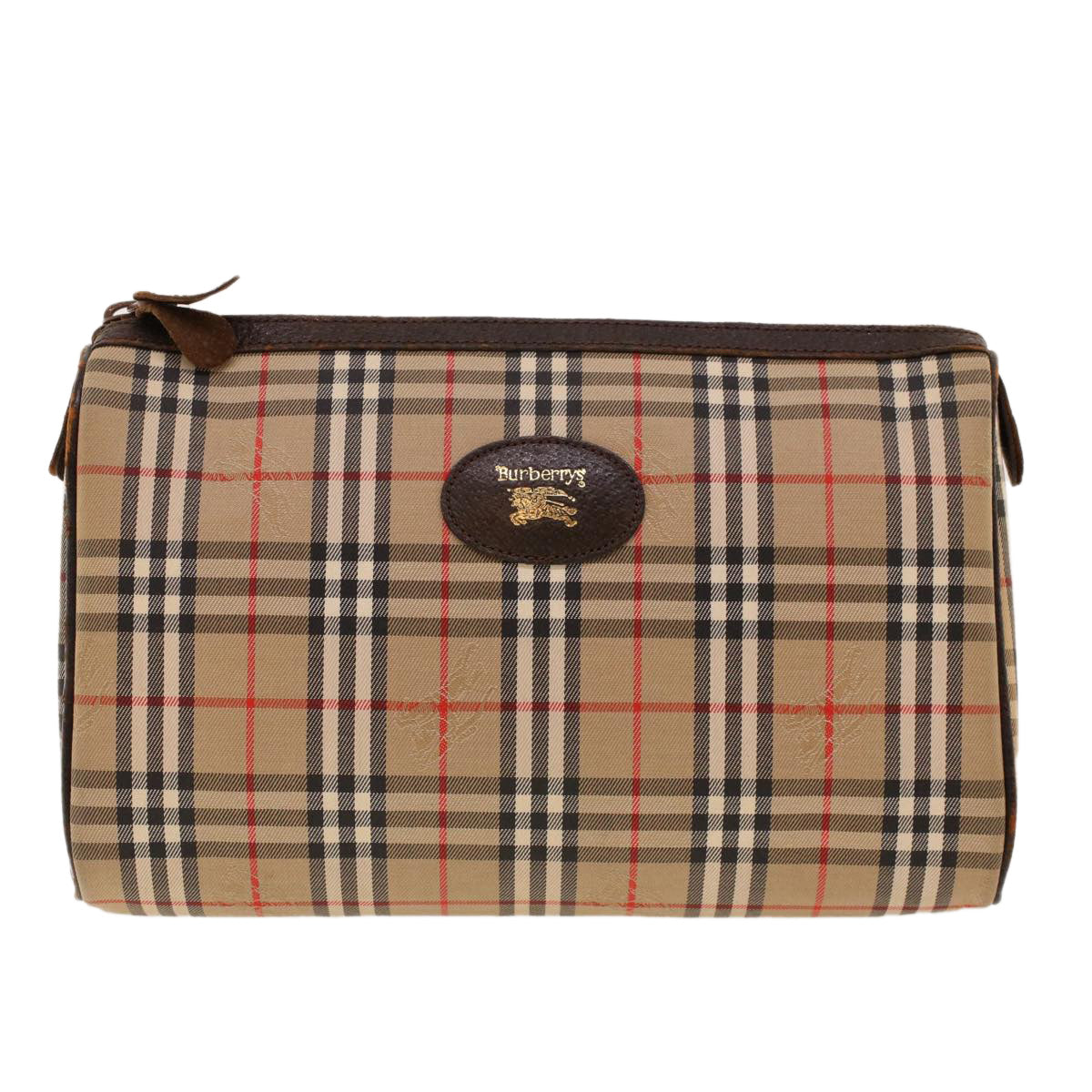 Burberrys Nova Check Clutch Bag Nylon Beige Auth am4307