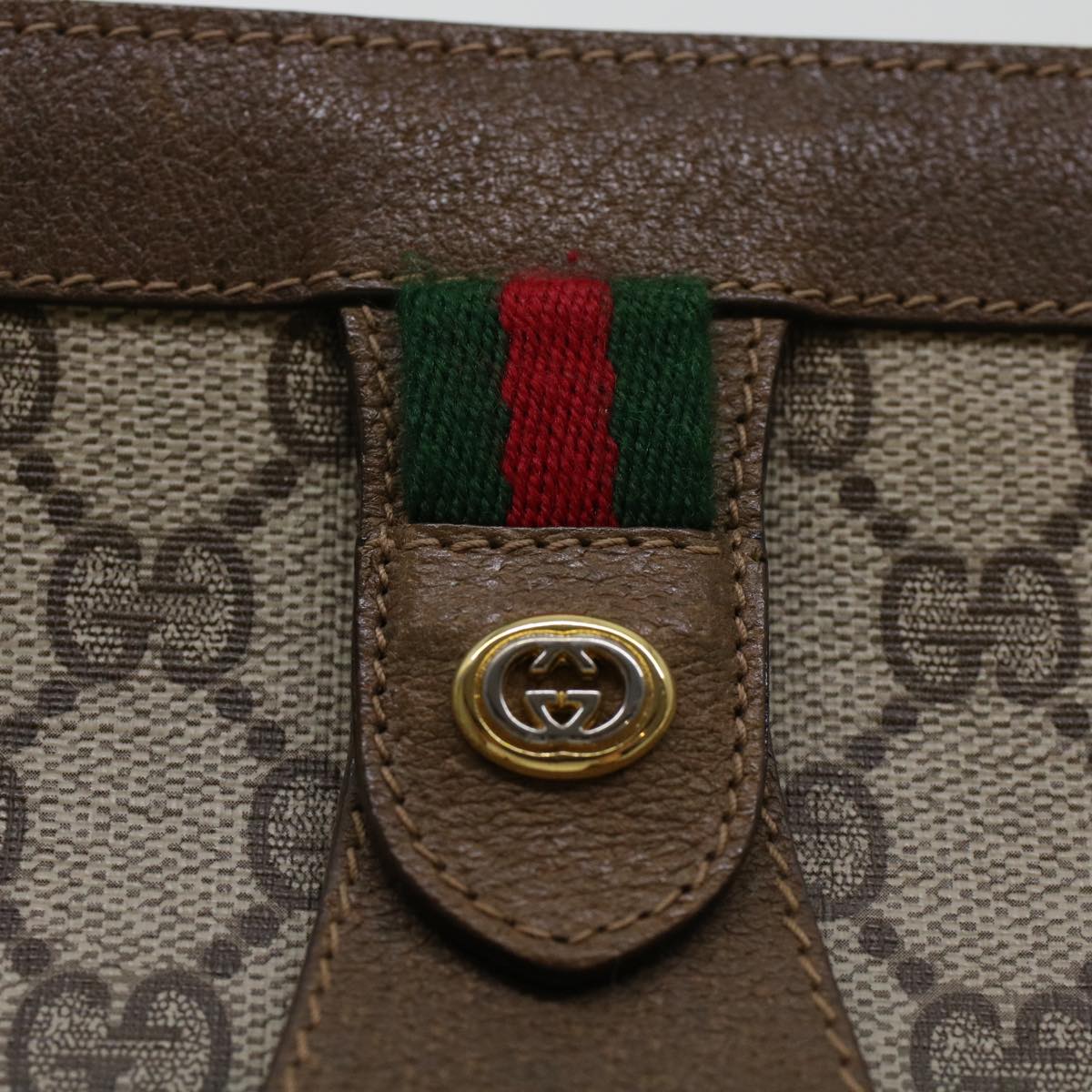 GUCCI GG Canvas Web Sherry Line Clutch Bag Beige Red Green 8901033 Auth am4321