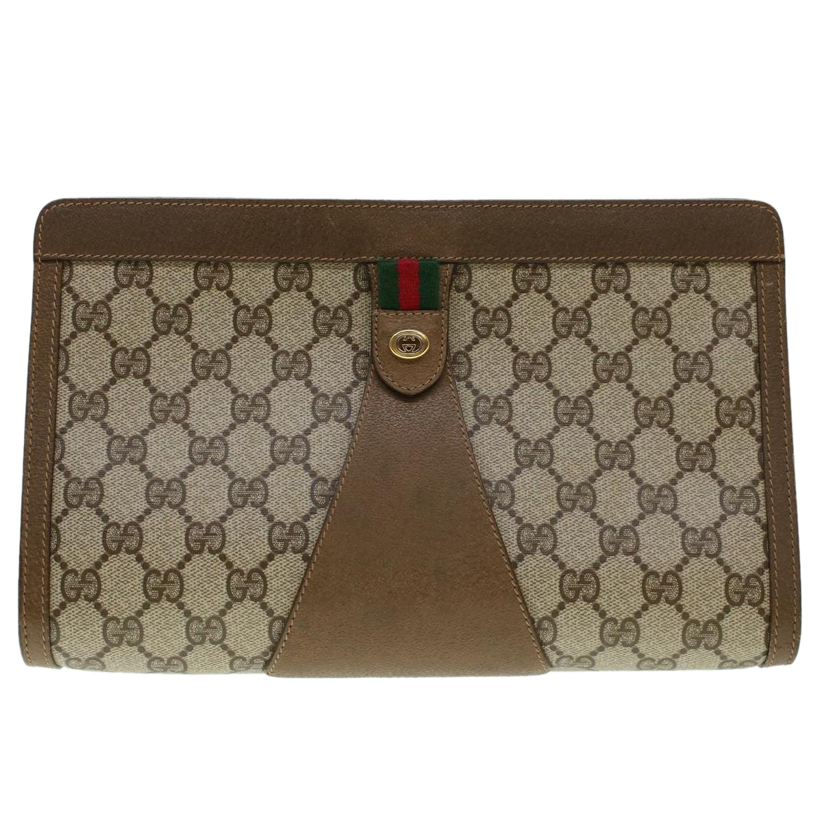 GUCCI GG Canvas Web Sherry Line Clutch Bag Beige Red Green 8901033 Auth am4321