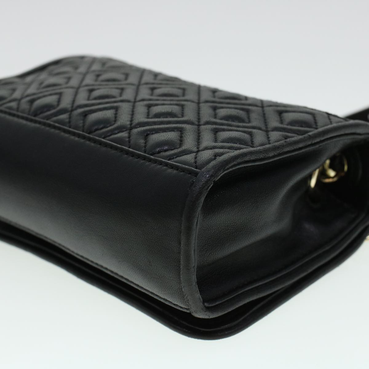 TORY BURCH Chain Shoulder Bag Leather Black Auth am4322
