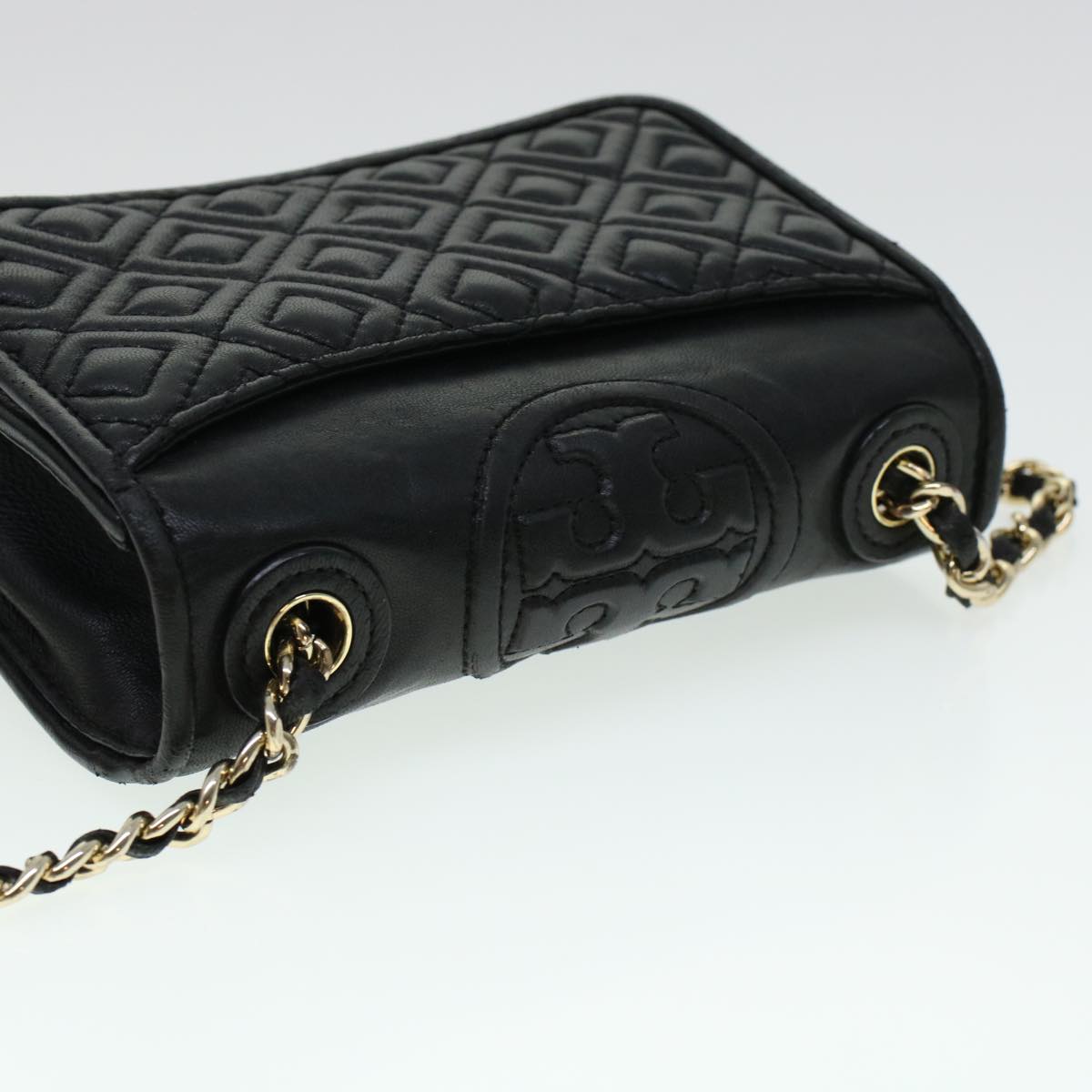 TORY BURCH Chain Shoulder Bag Leather Black Auth am4322