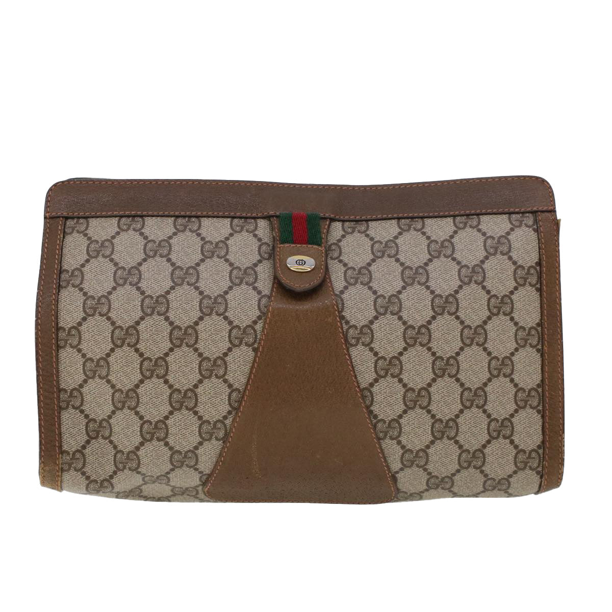 GUCCI GG Canvas Web Sherry Line Clutch Bag Beige Red Green 89.01.033 Auth am4410