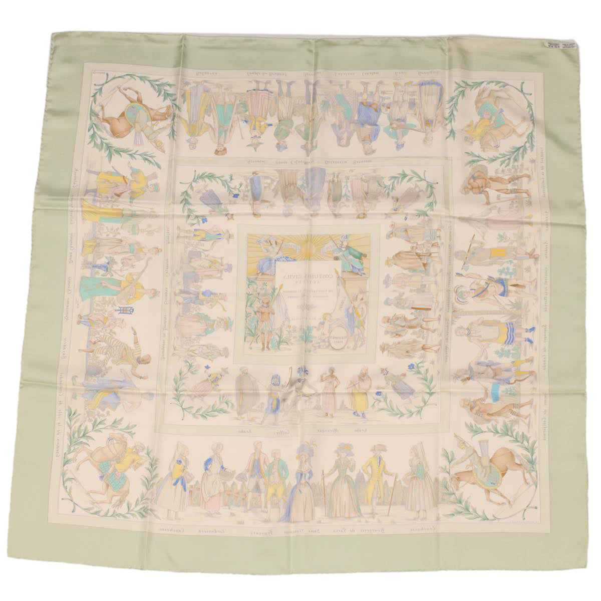 HERMES Carre 90 Scarf ""COSTUMES CIVILS ACTUELS"" Silk Green Auth am4429