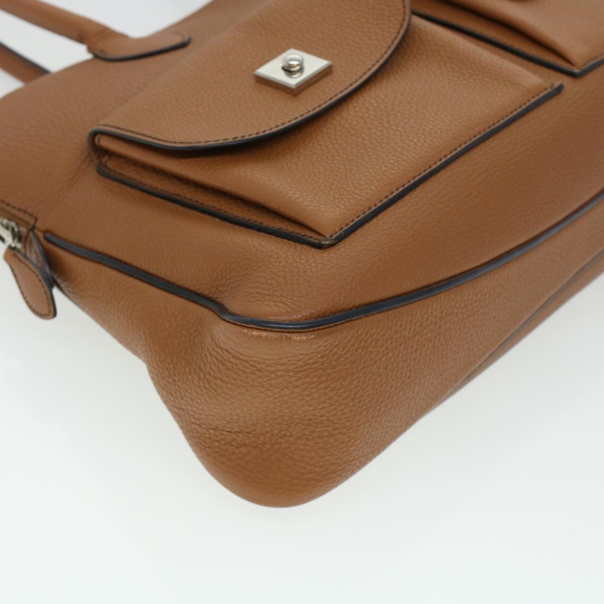 HERMES Caravas 43 Hand Bag Leather Brown Auth am4464