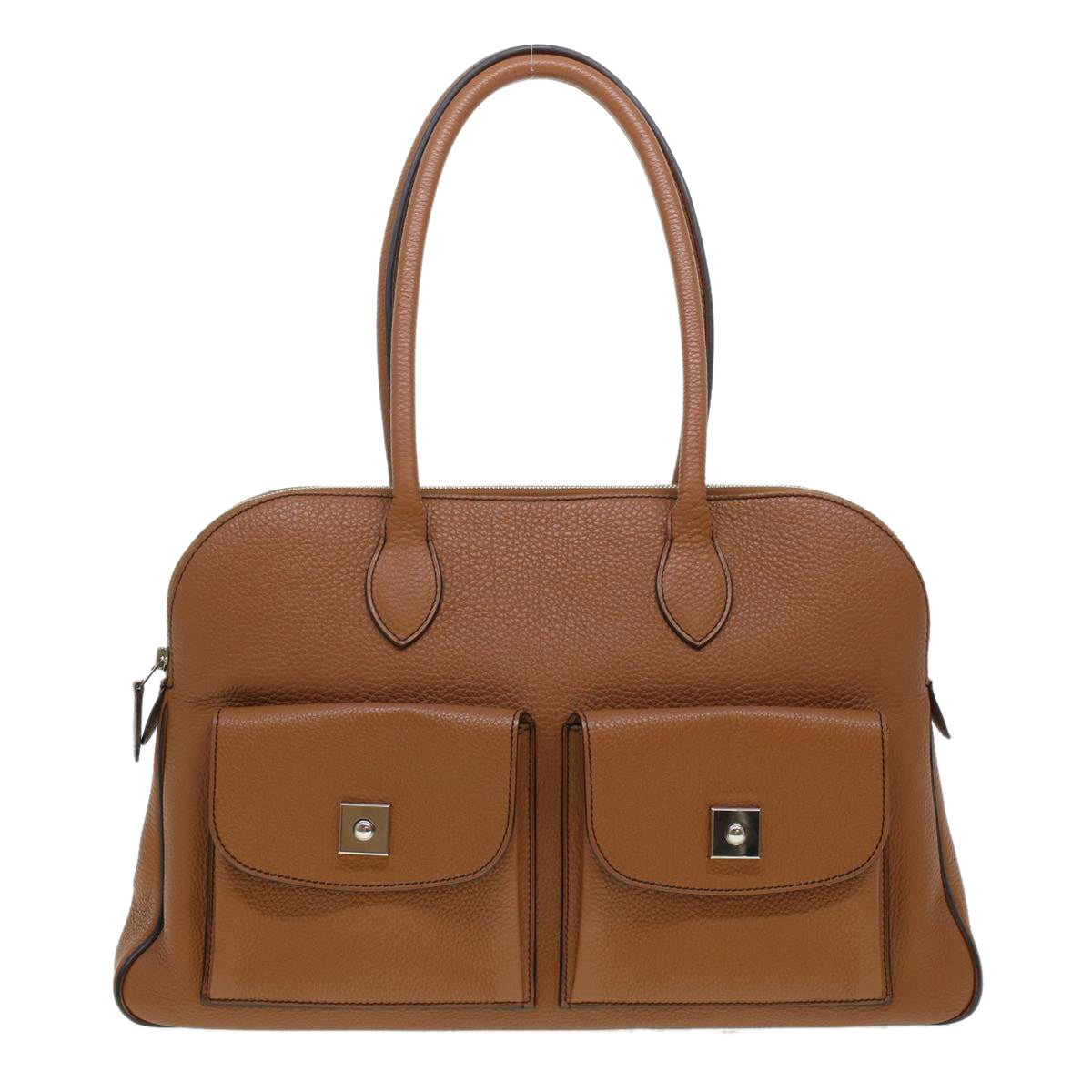 HERMES Caravas 43 Hand Bag Leather Brown Auth am4464