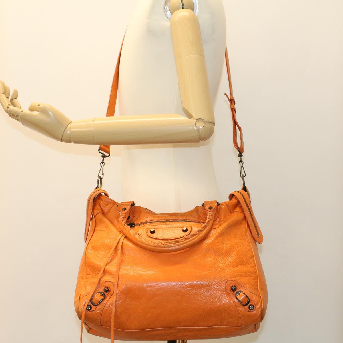 BALENCIAGA Vero Hand Bag Leather 2way Orange Auth am4469