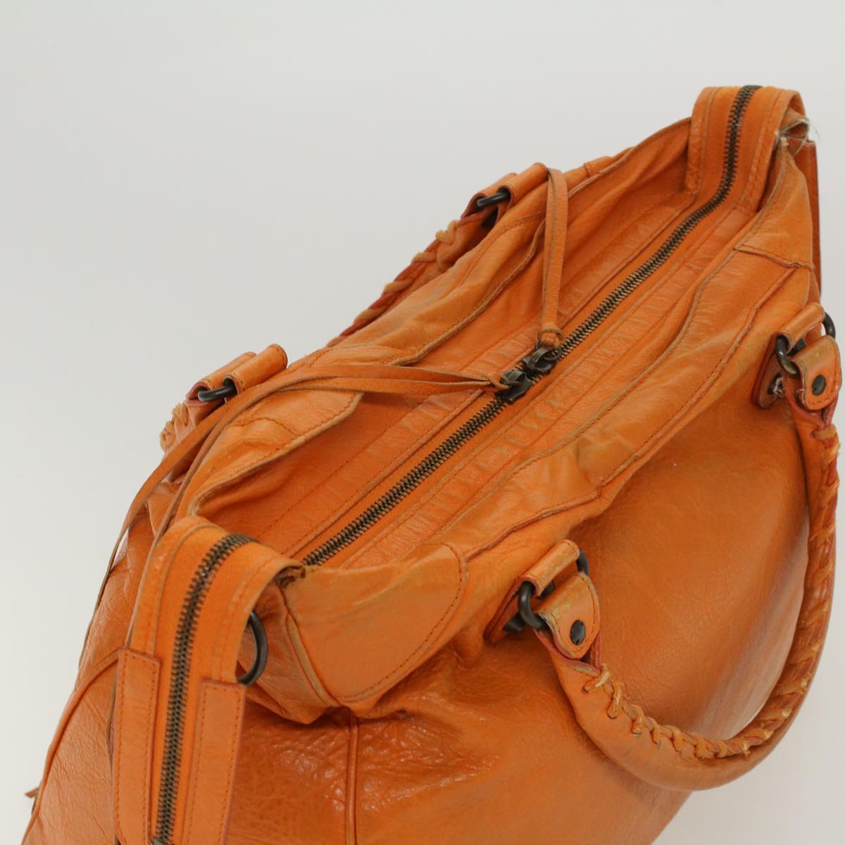 BALENCIAGA Vero Hand Bag Leather 2way Orange Auth am4469