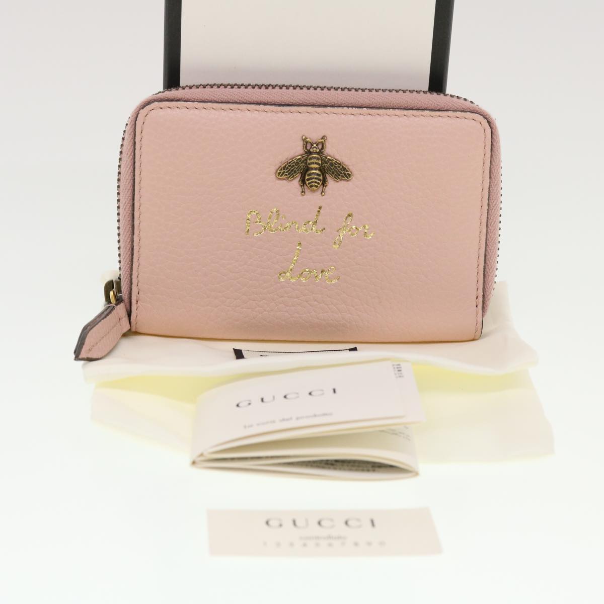 GUCCI Animalie Card Case Leather Pink 546590 Auth am4503