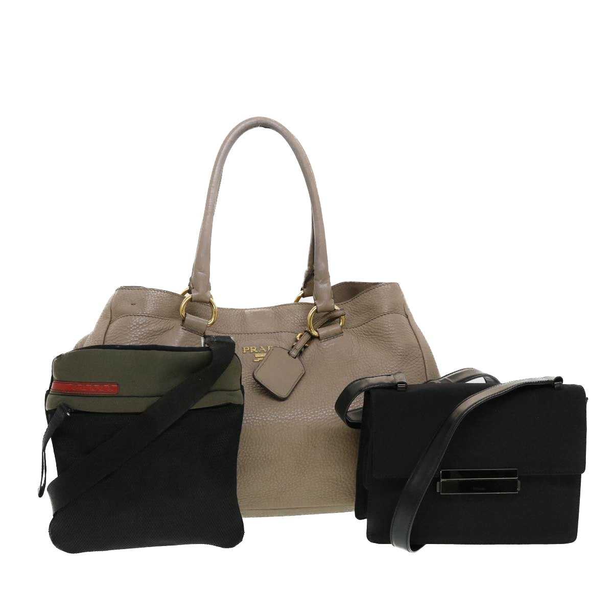 PRADA Shoulder Bag Hand Bag Leather Nylon 3 Set Black Gray Auth am4509
