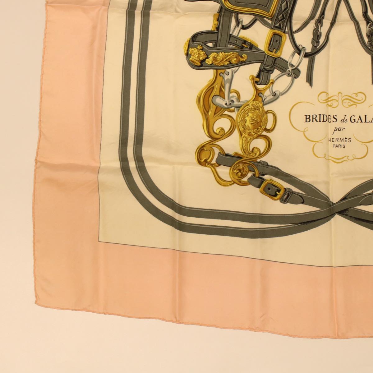 HERMES Carre 90 BRIDES de GALA Scarf Pink Beige Gray Auth am4517