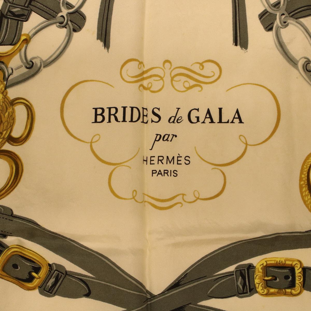 HERMES Carre 90 BRIDES de GALA Scarf Pink Beige Gray Auth am4517