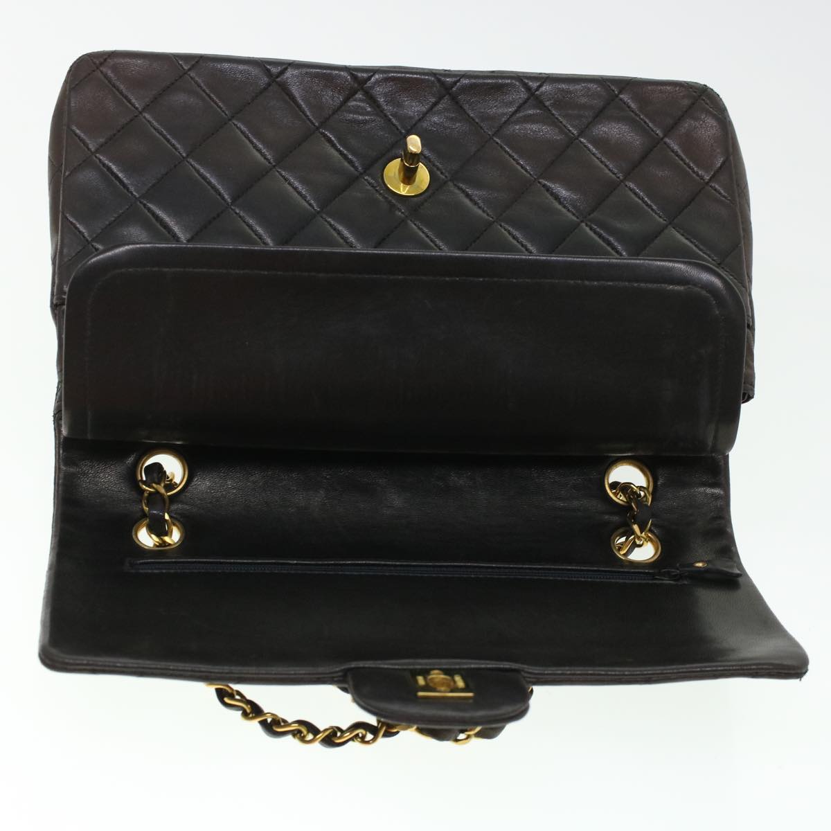 CHANEL Matelasse Turn Lock Chain Shoulder Bag Lamb Skin Black CC Auth am4540