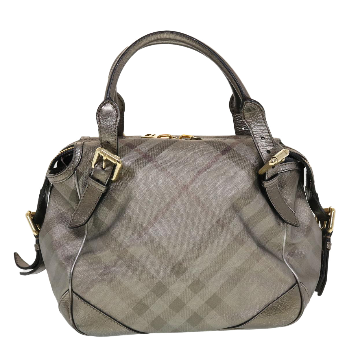 BURBERRY Nova Check Shoulder Bag Leather Silver Auth am4544