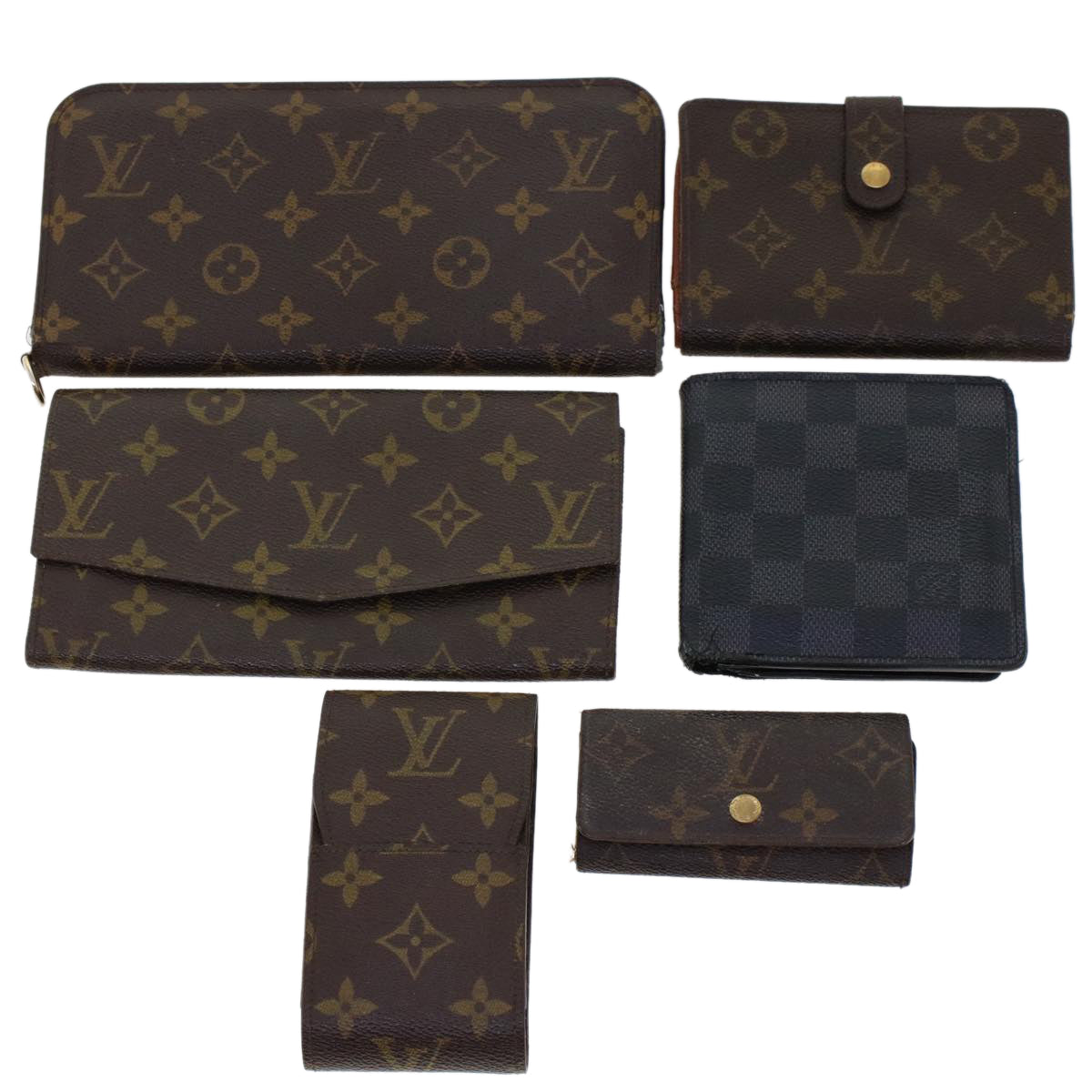 LOUIS VUITTON Monogram Damier Graphite Key Cigarette Wallet 6Set LV Auth am4571