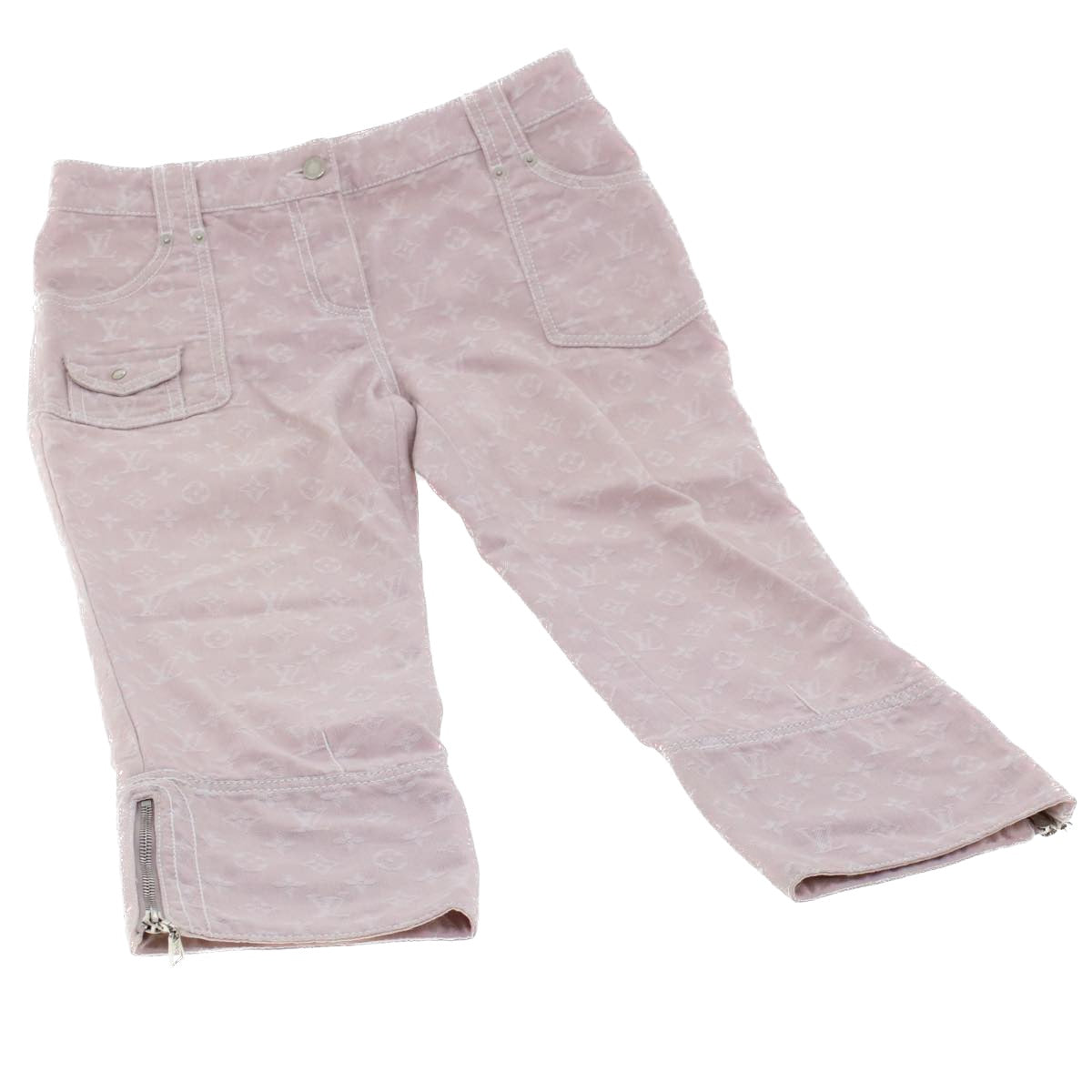 LOUIS VUITTON Monogram Denim Capri Pants 38 Pink LV Auth am4578M