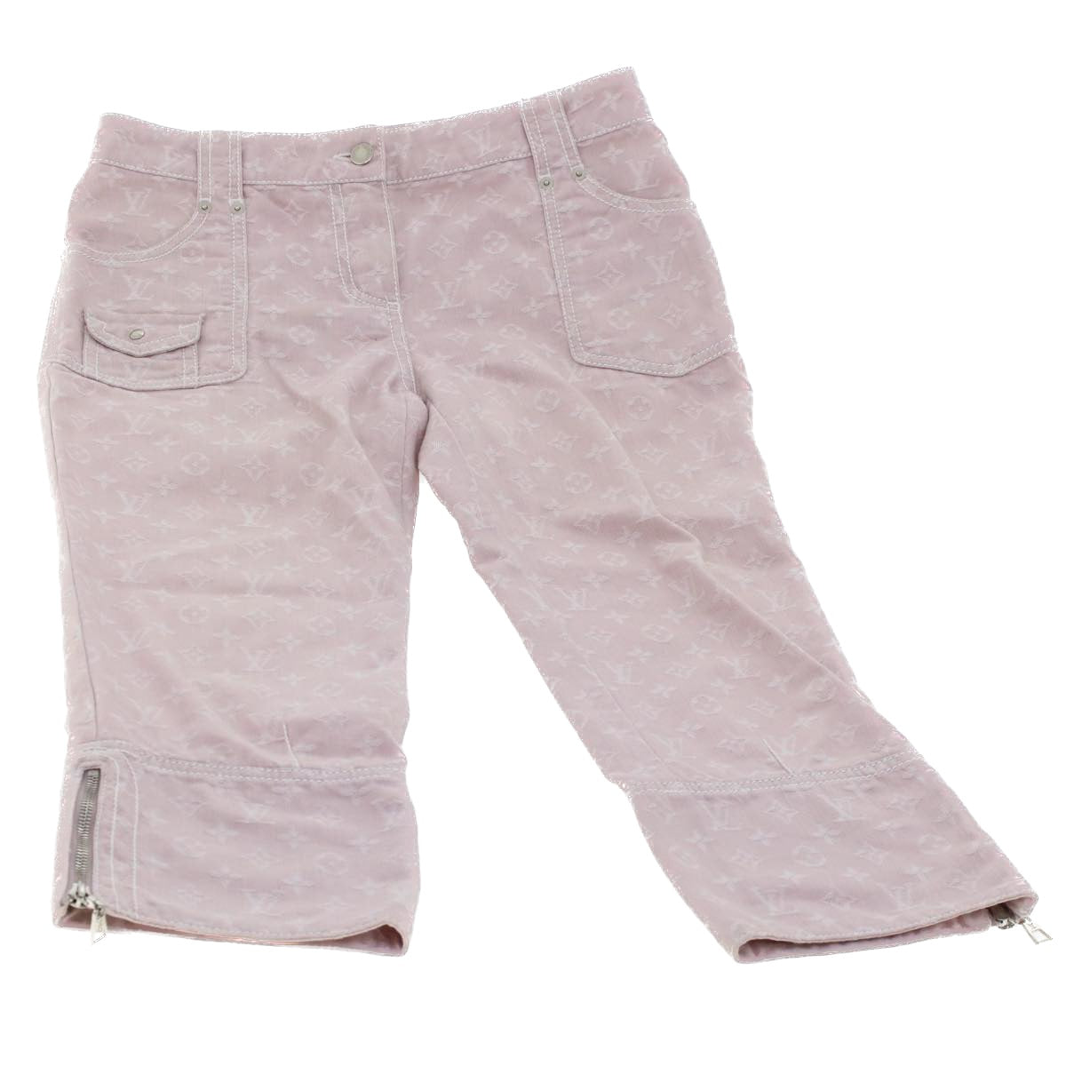 LOUIS VUITTON Monogram Denim Capri Pants 38 Pink LV Auth am4578M