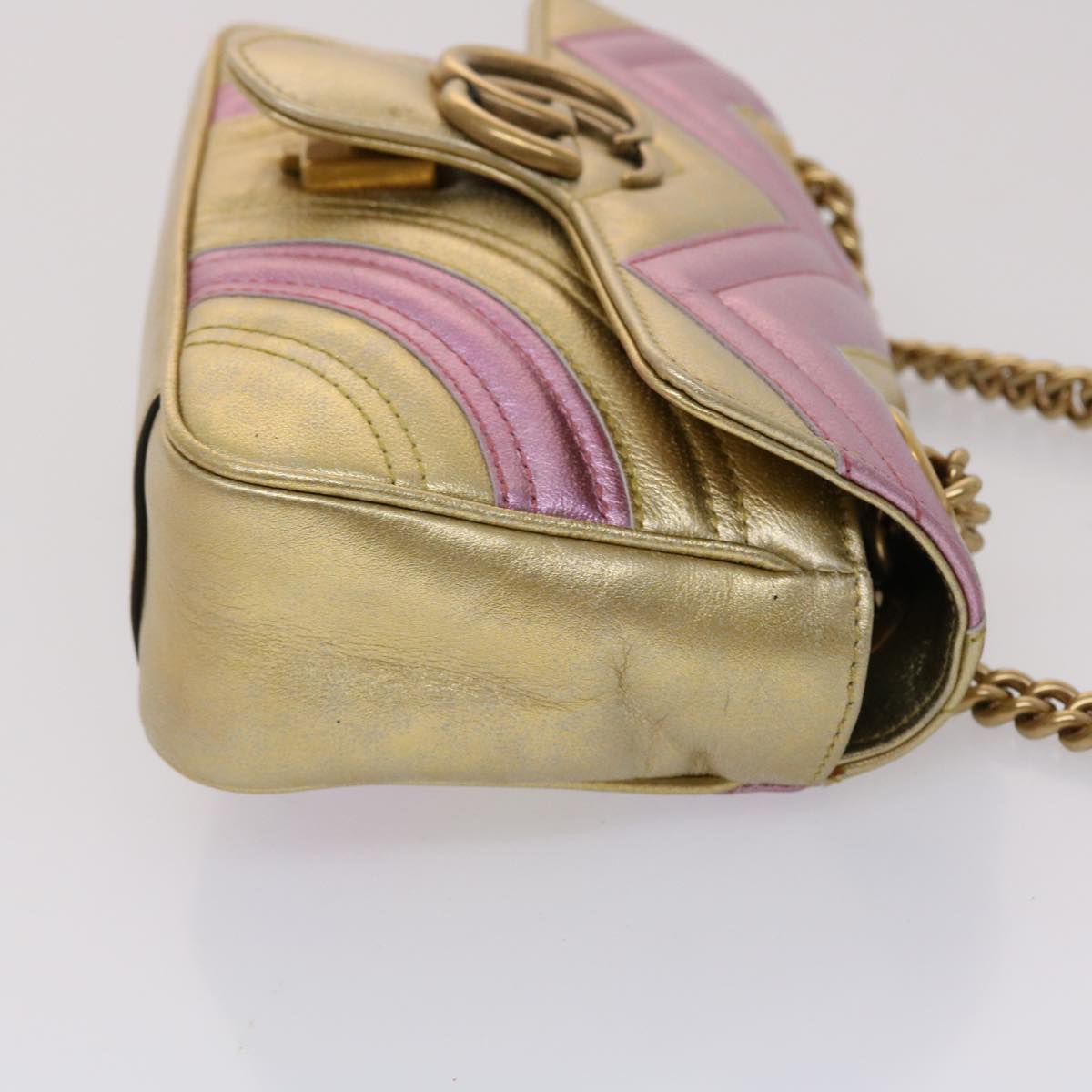 GUCCI GG Marmont Chain Shoulder Bag Leather Gold 446744 Auth am4580