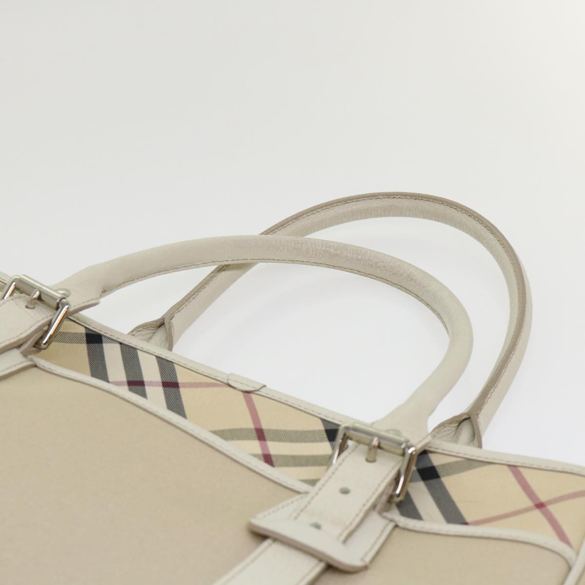 BURBERRY Nova Check Shoulder Bag Nylon Leather Beige Auth am4592