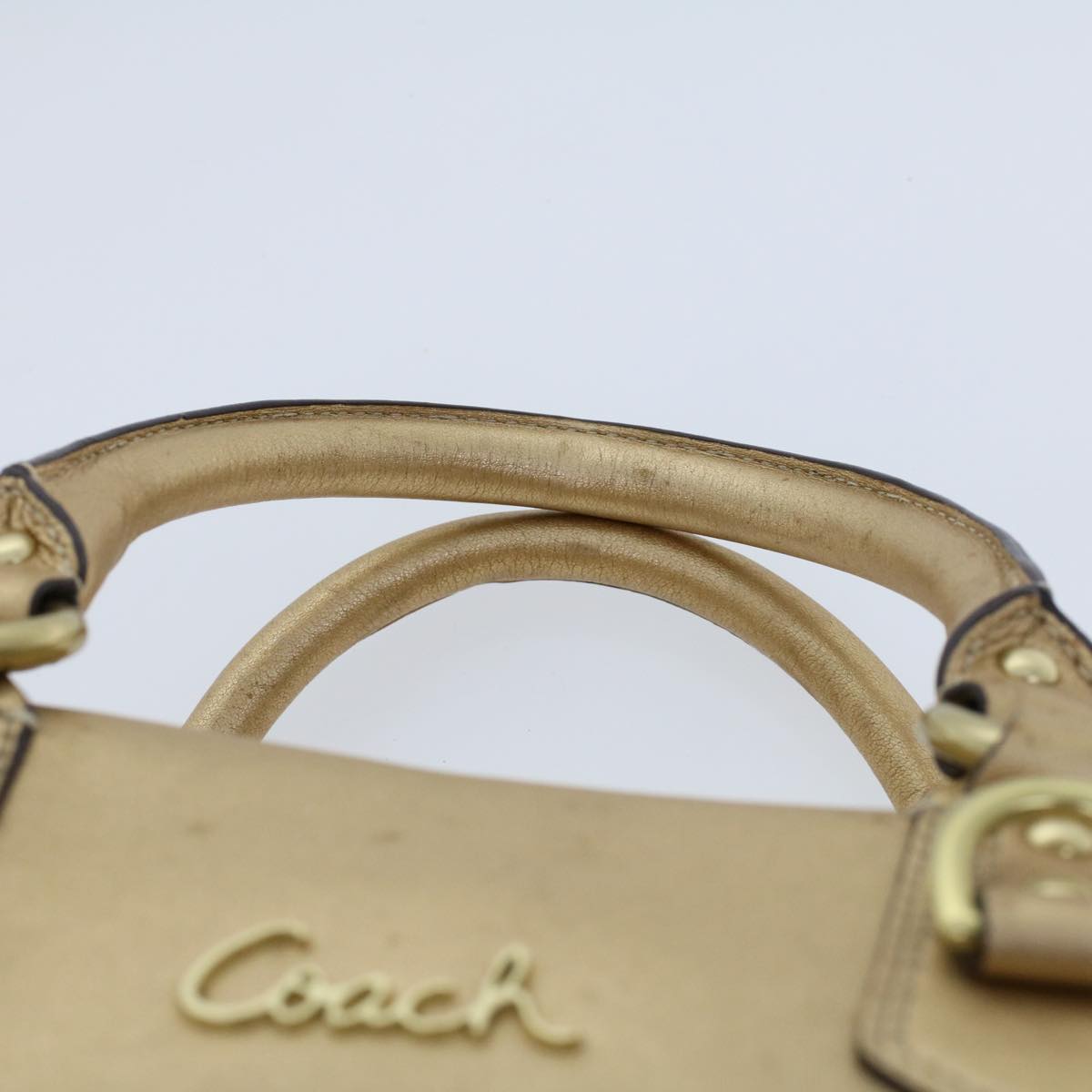 Coach Hand Bag Canvas Leather 2Set Beige Blue Auth am4604